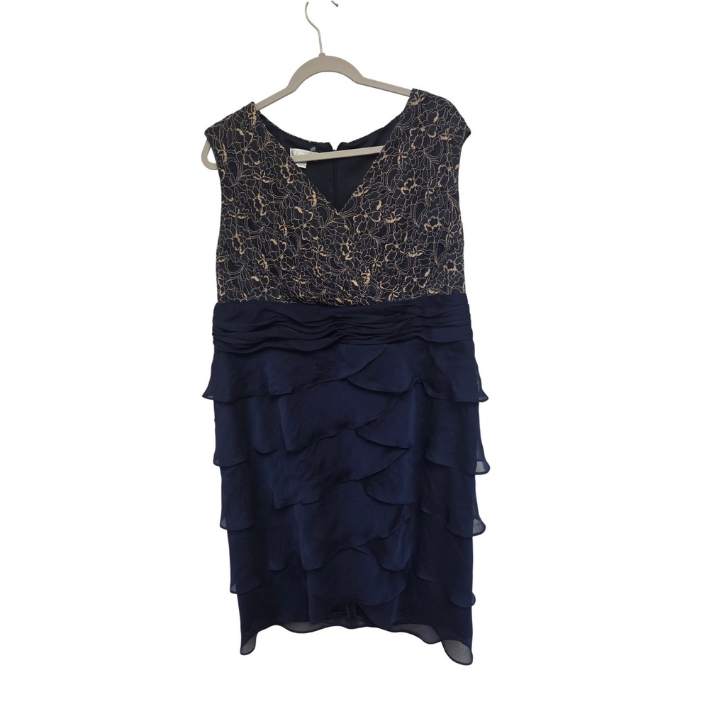 London Times Navy Lace Tiered Ruffle‎ Sheath Dress Plus Size 18W